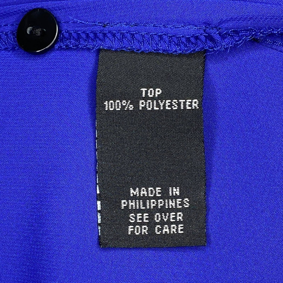 I.n. San Francisco Black & White Chevron Royal Blue Half-Button V-Neck Blouse - Picture 10 of 12